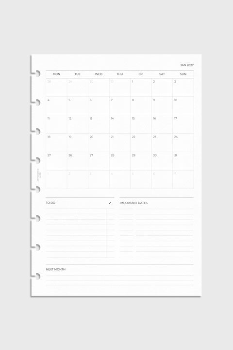 2027 Dated Planner Inserts | Month on 1 Page