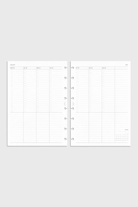2027 Dated Planner Inserts | Vertical Lined Weekly