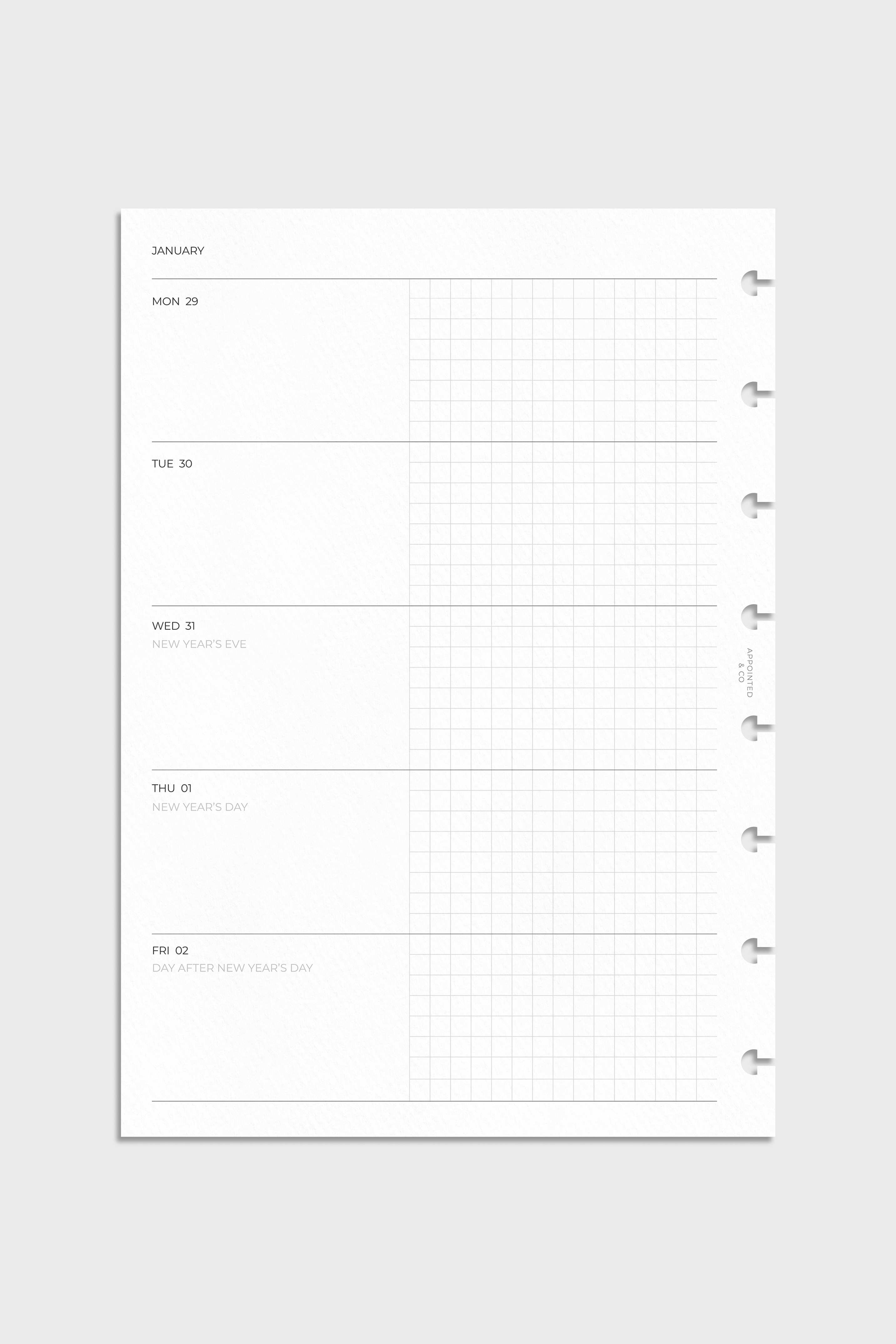 Dated Planner Inserts 2026 | Horizontal Grid Weekly – Appointed & Co