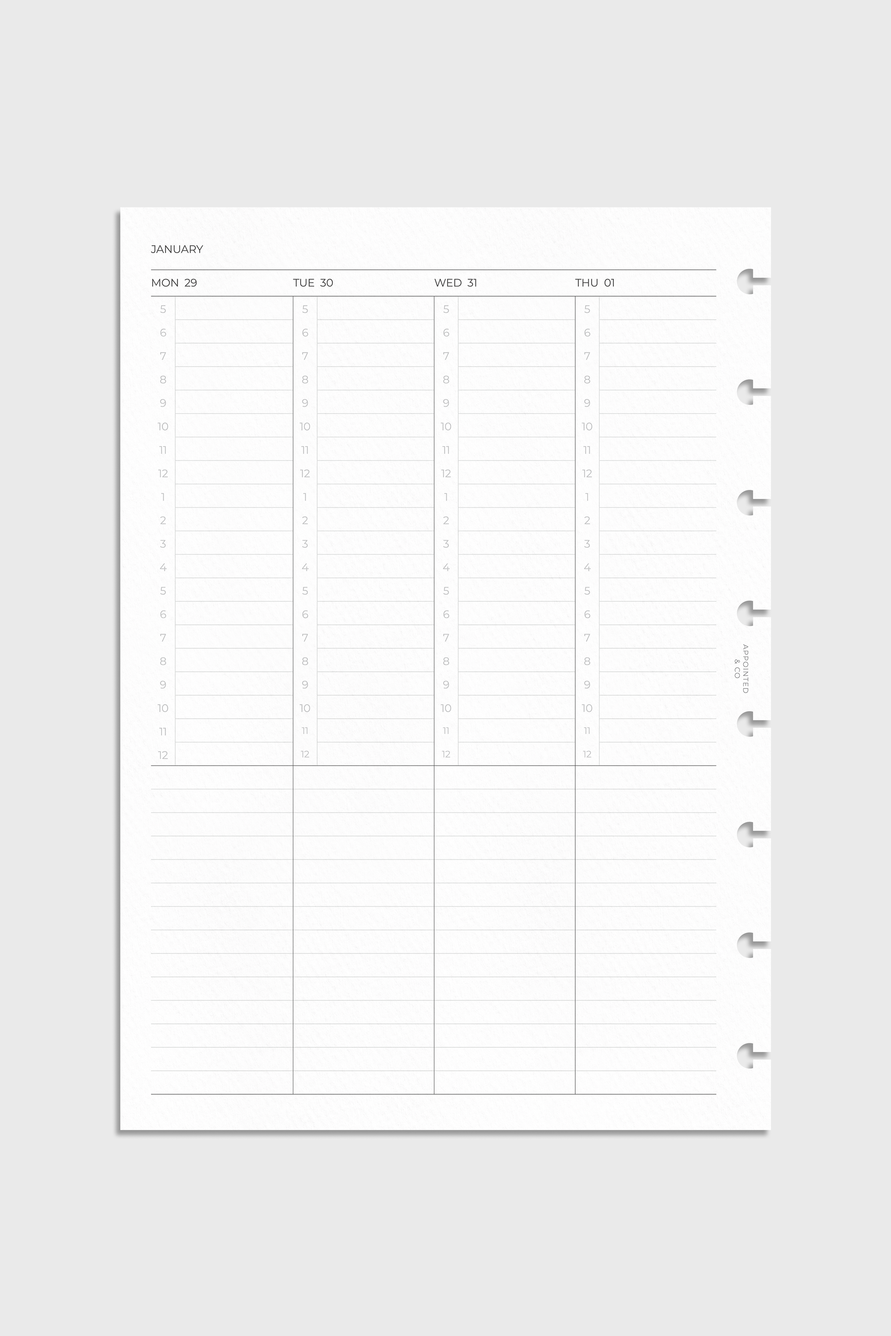 2026 Dated Planner Inserts | Vertical Lined Weekly – Appointed & Co