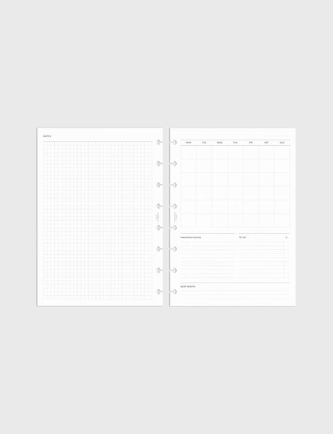 Undated Month View Planner Inserts