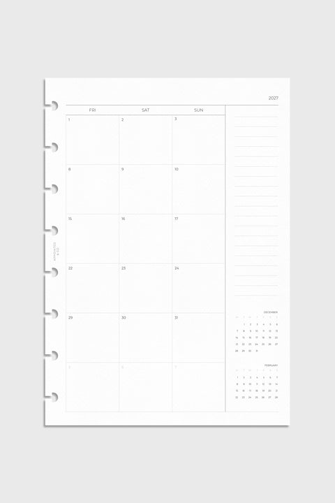 2027 Dated Monthly Planner Inserts