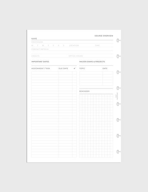 Academic Planner Inserts