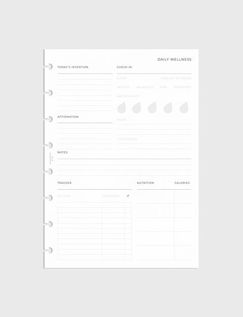 Daily Wellness Planner Inserts