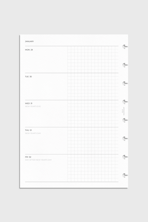 Dated Planner Inserts 2026 | Horizontal Grid Weekly