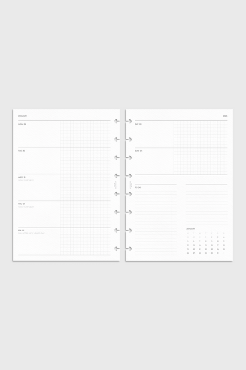 Dated Planner Inserts 2026 | Horizontal Grid Weekly