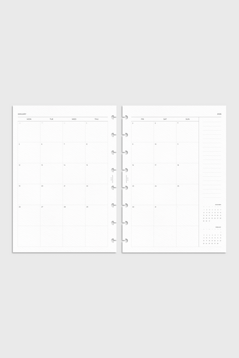 Dated Planner Inserts 2026 | Month on 2 Pages