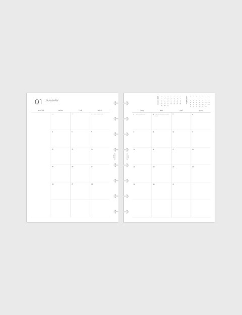 Dated Planner Inserts 2026 | Month on 2 Pages