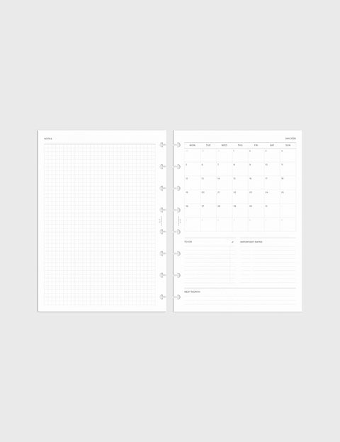 Dated Planner Inserts 2026 | Month on 1 Page