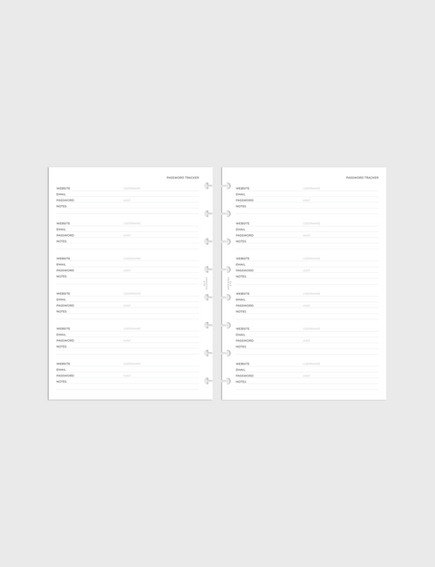 Password Tracker Planner Inserts