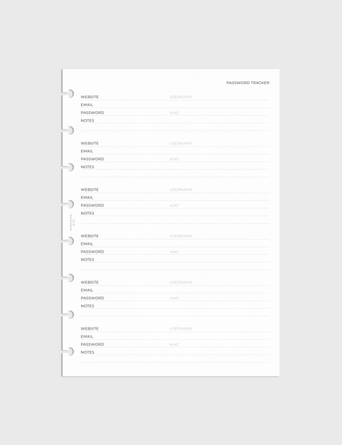 Password Tracker Planner Inserts