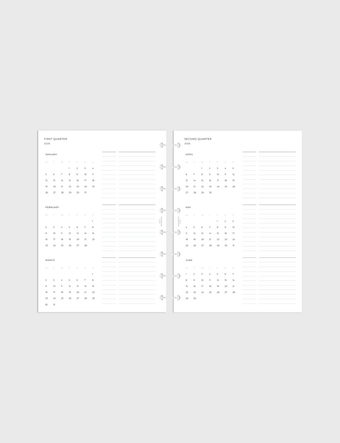 Dated Planner Inserts 2026 | Quarterly Overview