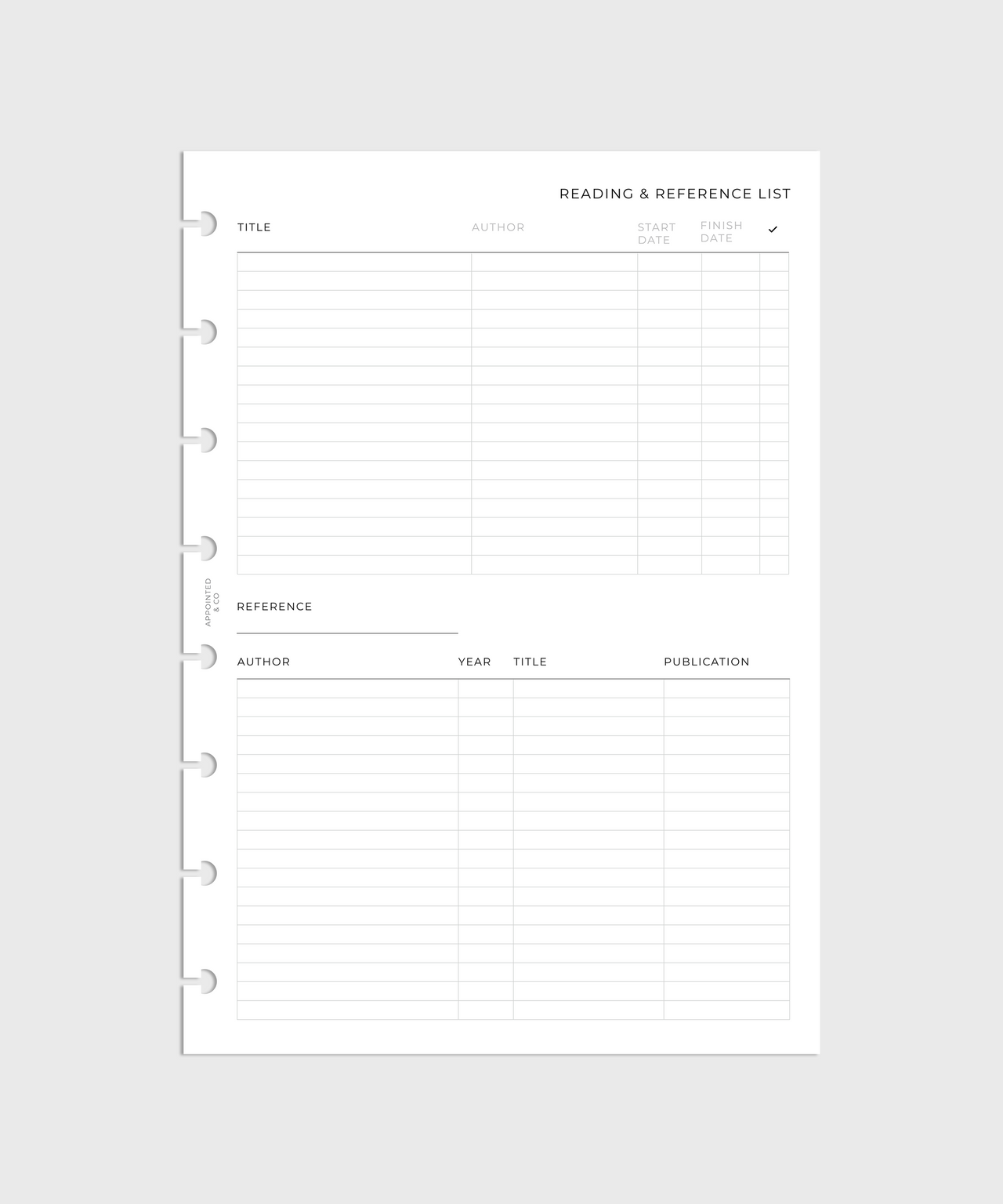 Reading and Reference List Planner Inserts – Appointed & Co