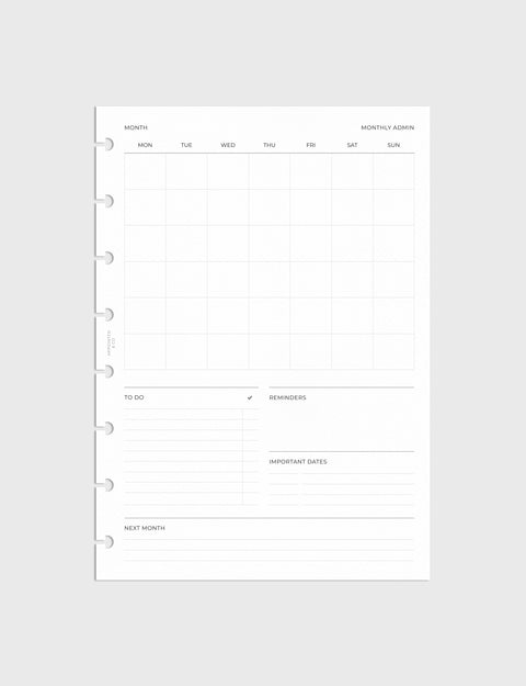 Undated Planner Inserts | Monthly Admin