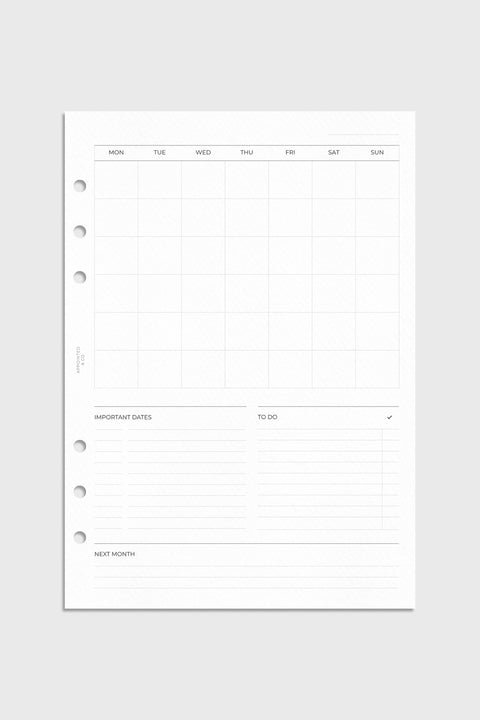 Undated Month On 1 Page Planner Inserts