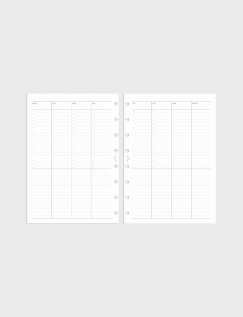 Undated Vertical Lined Weekly Planner Inserts