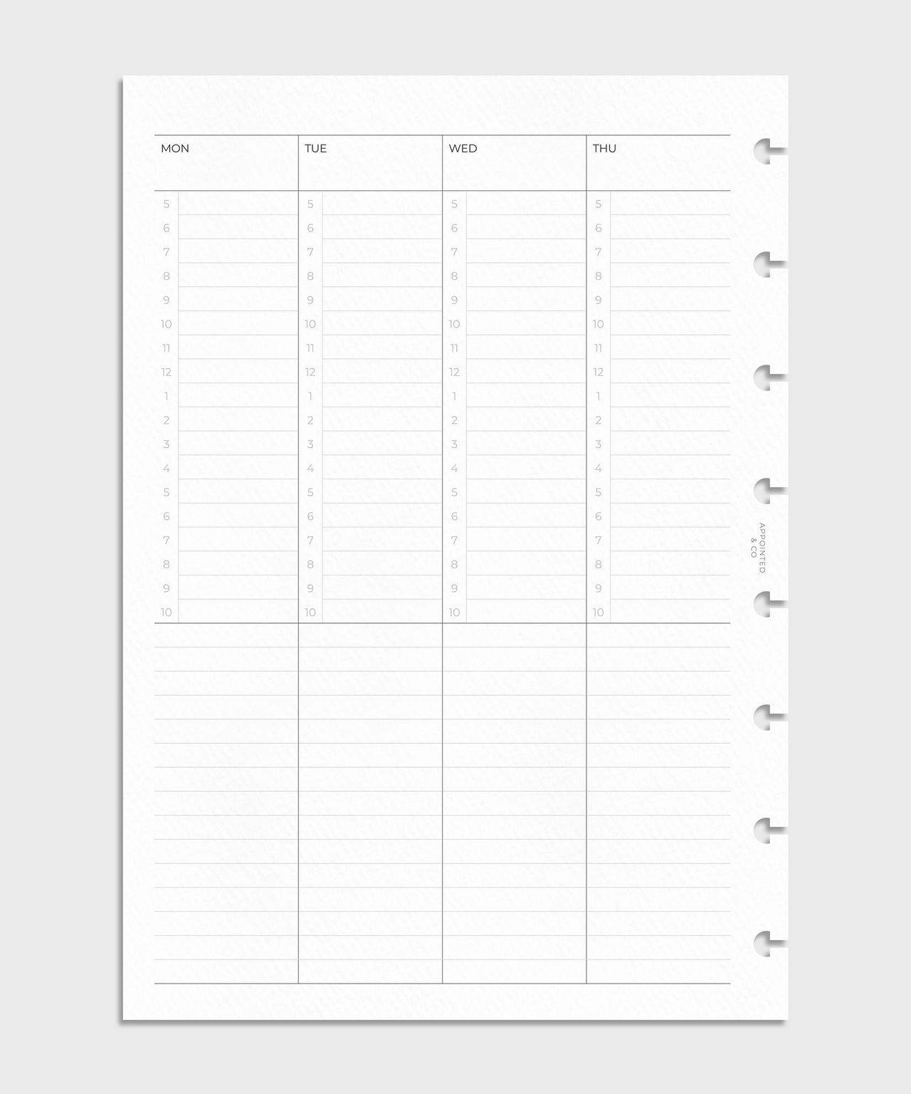 Undated Vertical Lined Weekly Planner Inserts – Appointed & Co