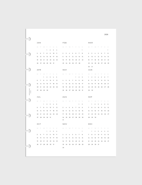 Dated Planner Inserts 2026 | Yearly Overview Dashboard